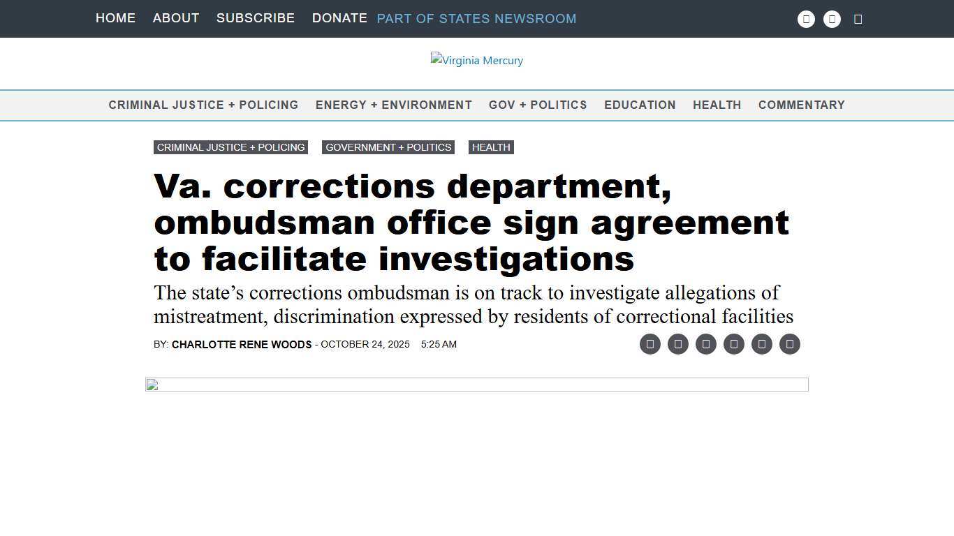 Va. corrections department, ombudsman office sign agreement to facilitate investigations • Virginia Mercury